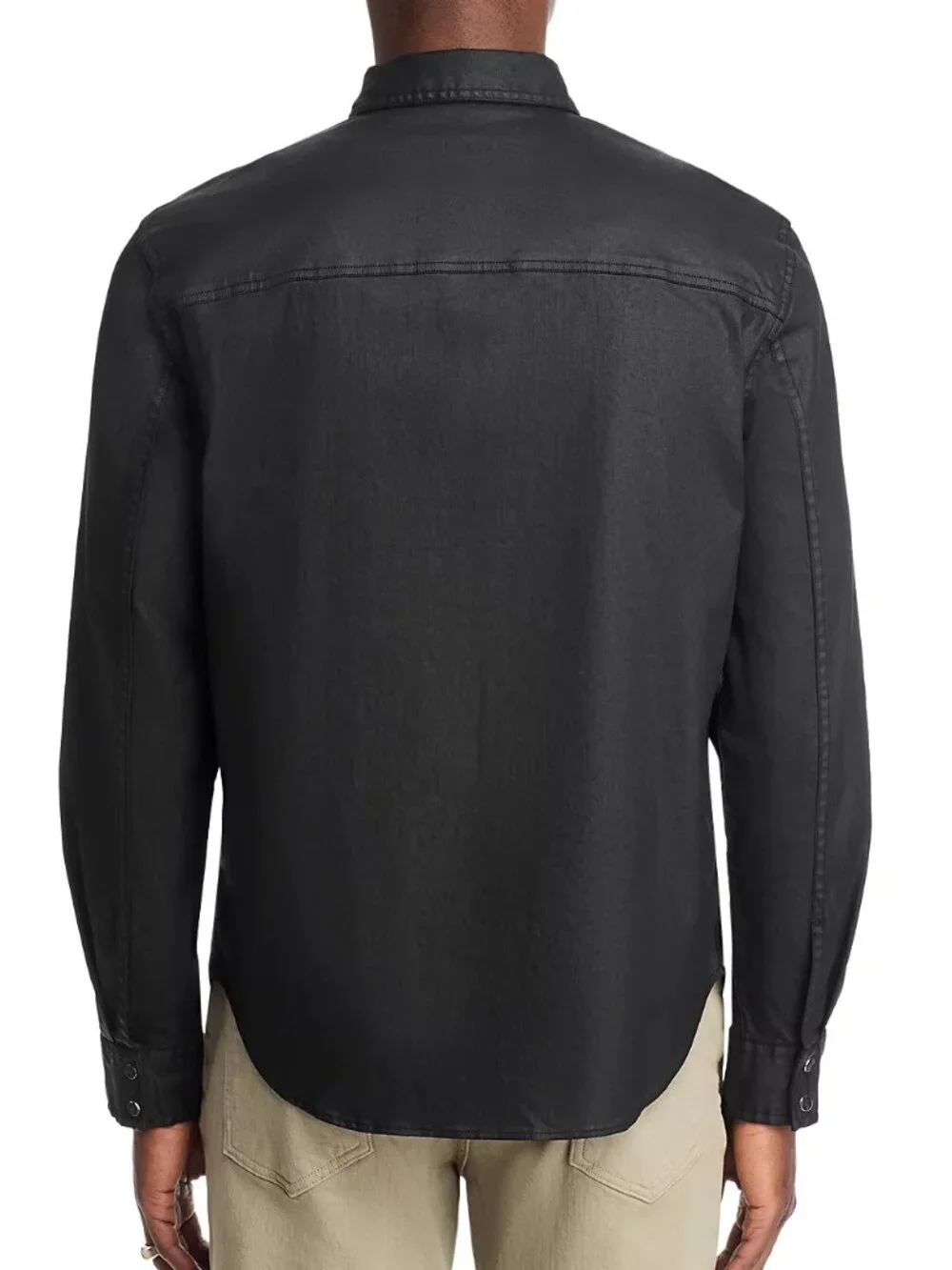 John Varvatos Collection Mens Black Coated Leather-Look Western Shirt NWT $248